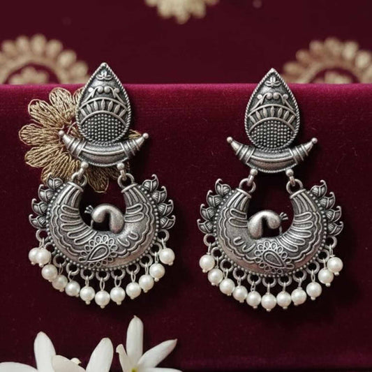 Peacock Motif Traditional Pearl Drop Earrings for Women