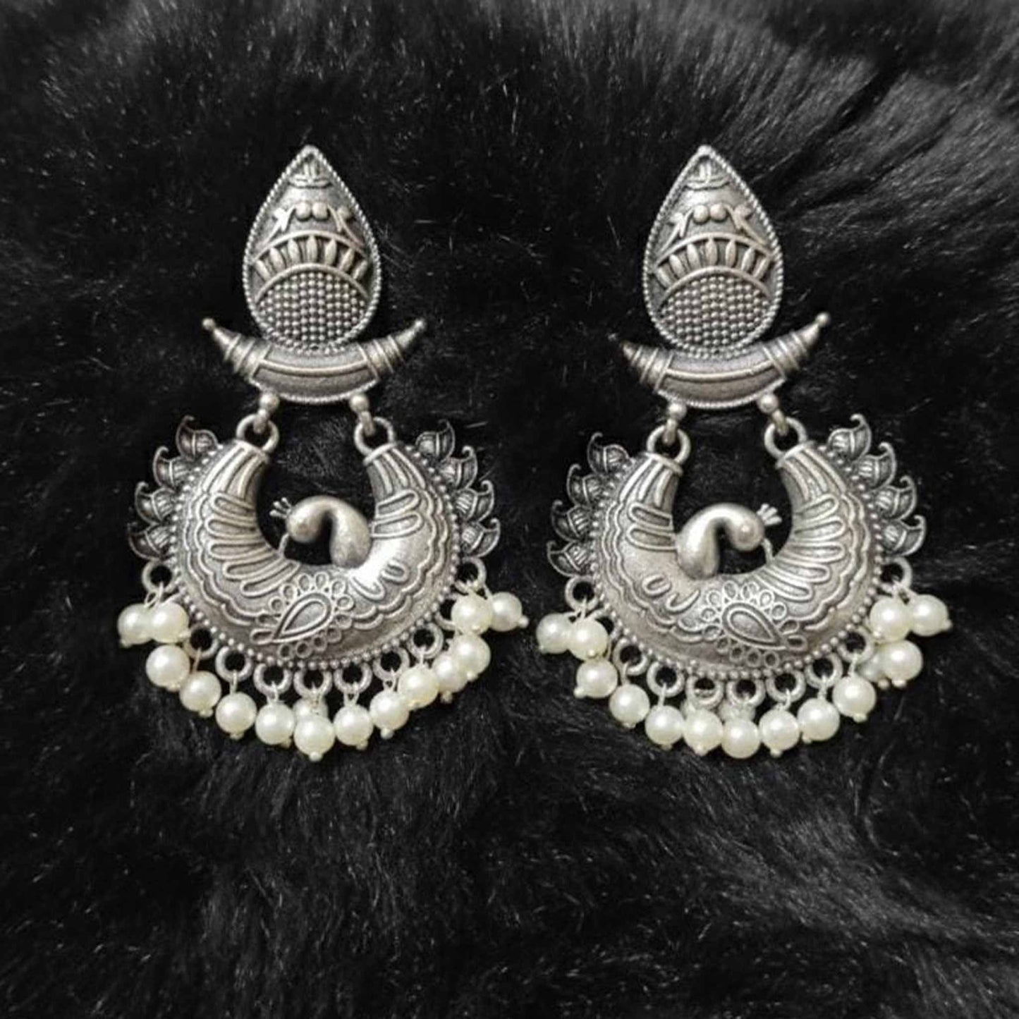 Peacock Motif Traditional Pearl Drop Earrings for Women