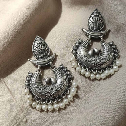 Peacock Motif Traditional Pearl Drop Earrings for Women