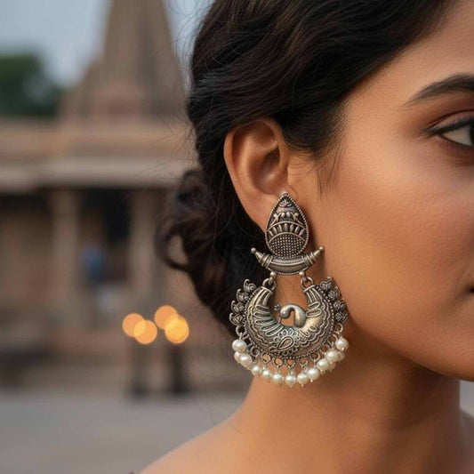 Peacock Motif Traditional Pearl Drop Earrings for Women