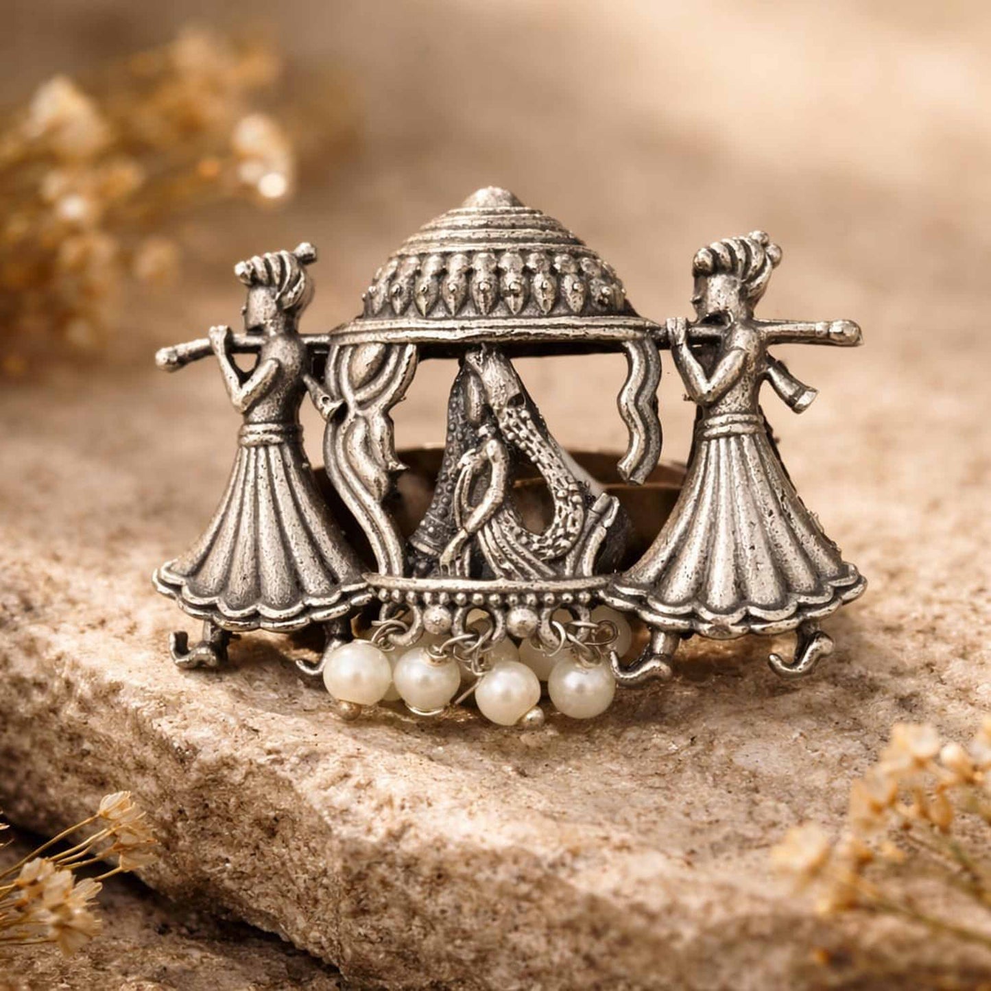 Radha Krishna Palki Design Statement Ring for Women