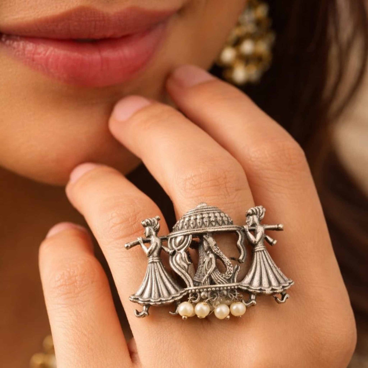 Radha Krishna Palki Design Statement Ring for Women
