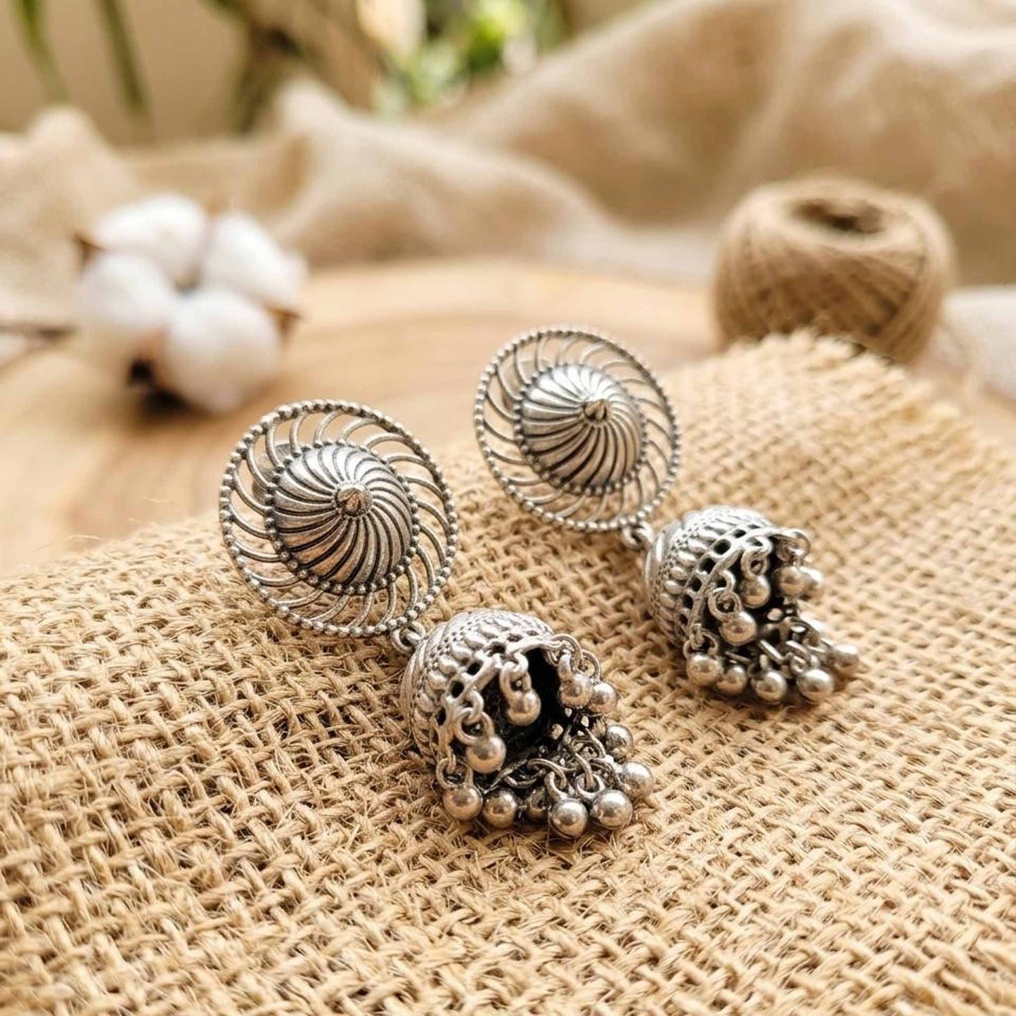 German Silver Royal Engraved Statement Earrings - Image 1