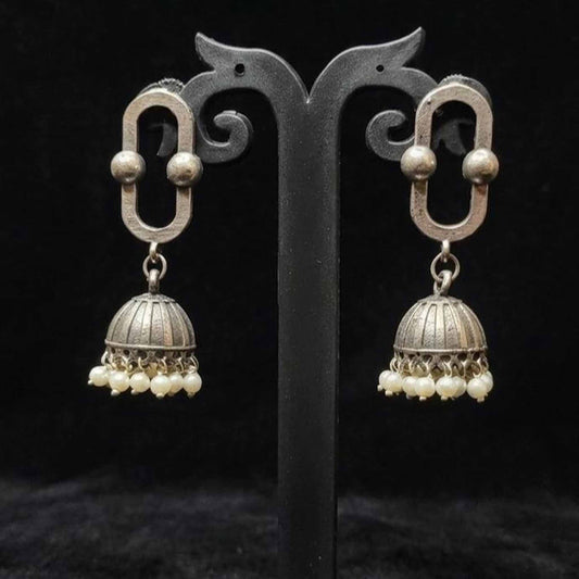 Oval Border Pearl Jhumki Earrings display stand view