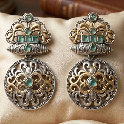 German Silver Floral Dangle Statement Earrings - Image 6