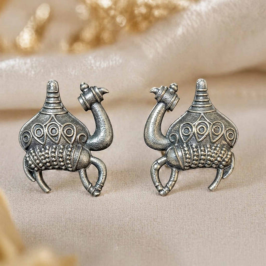 Traditional tribal camel earrings in silver tone finish