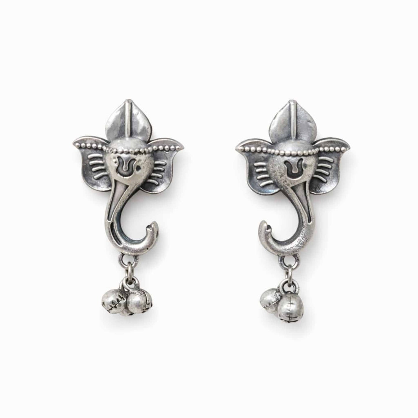 German silver Ganesha earrings product cutout view