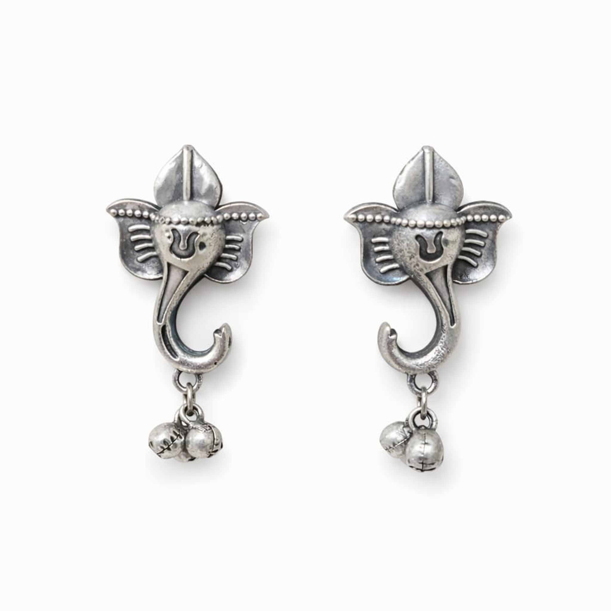 German silver Ganesha earrings product cutout view