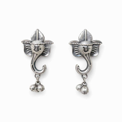 German silver Ganesha earrings product cutout view