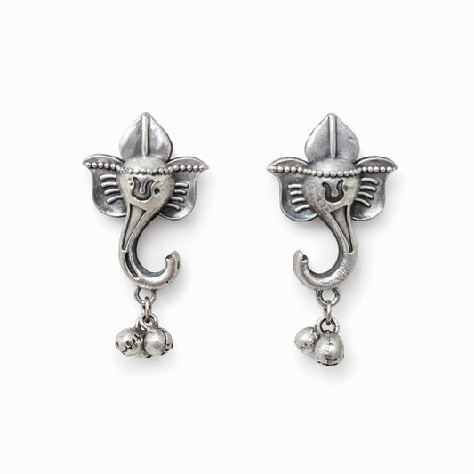 German silver Ganesha earrings product cutout view