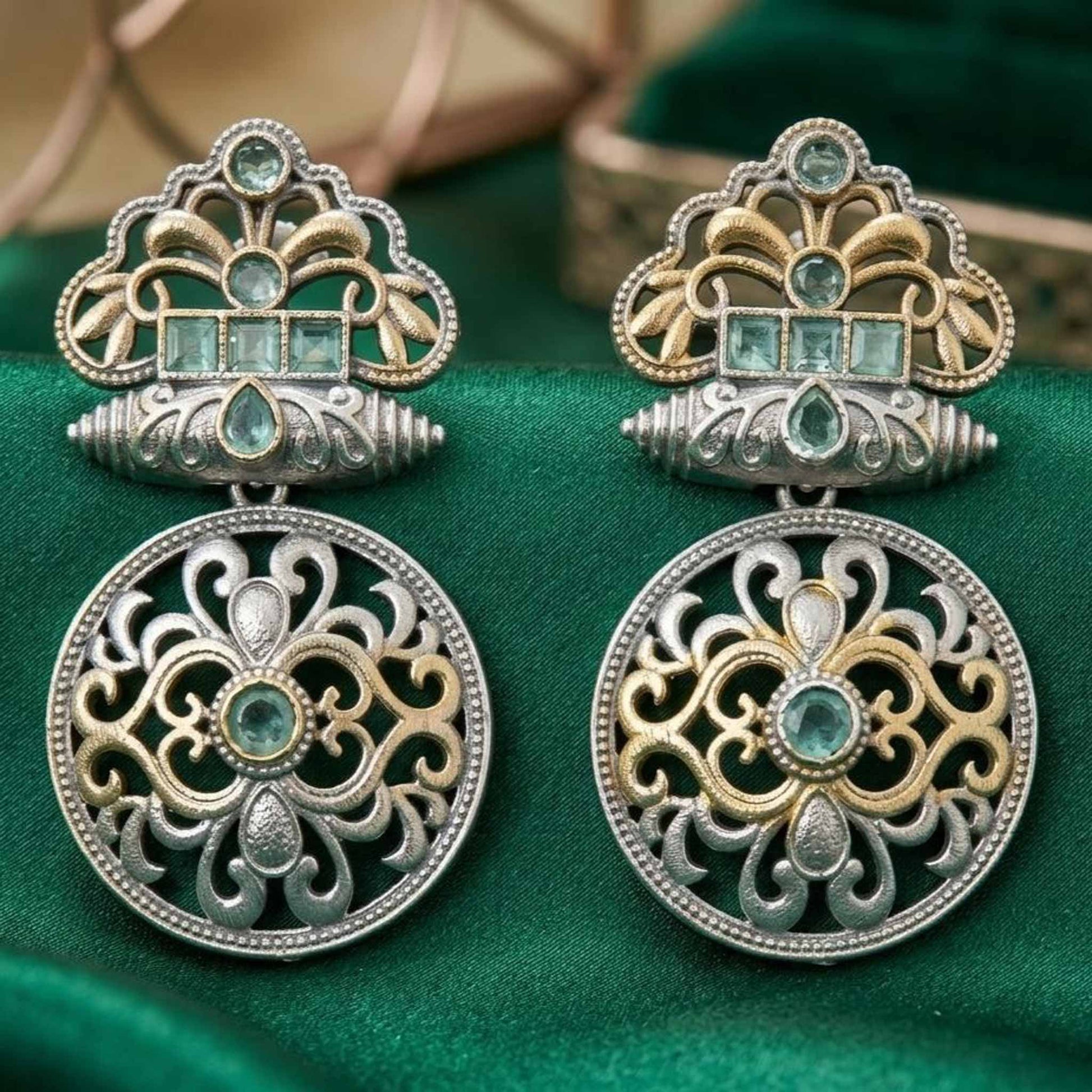 German Silver Floral Dangle Statement Earrings - Image 5