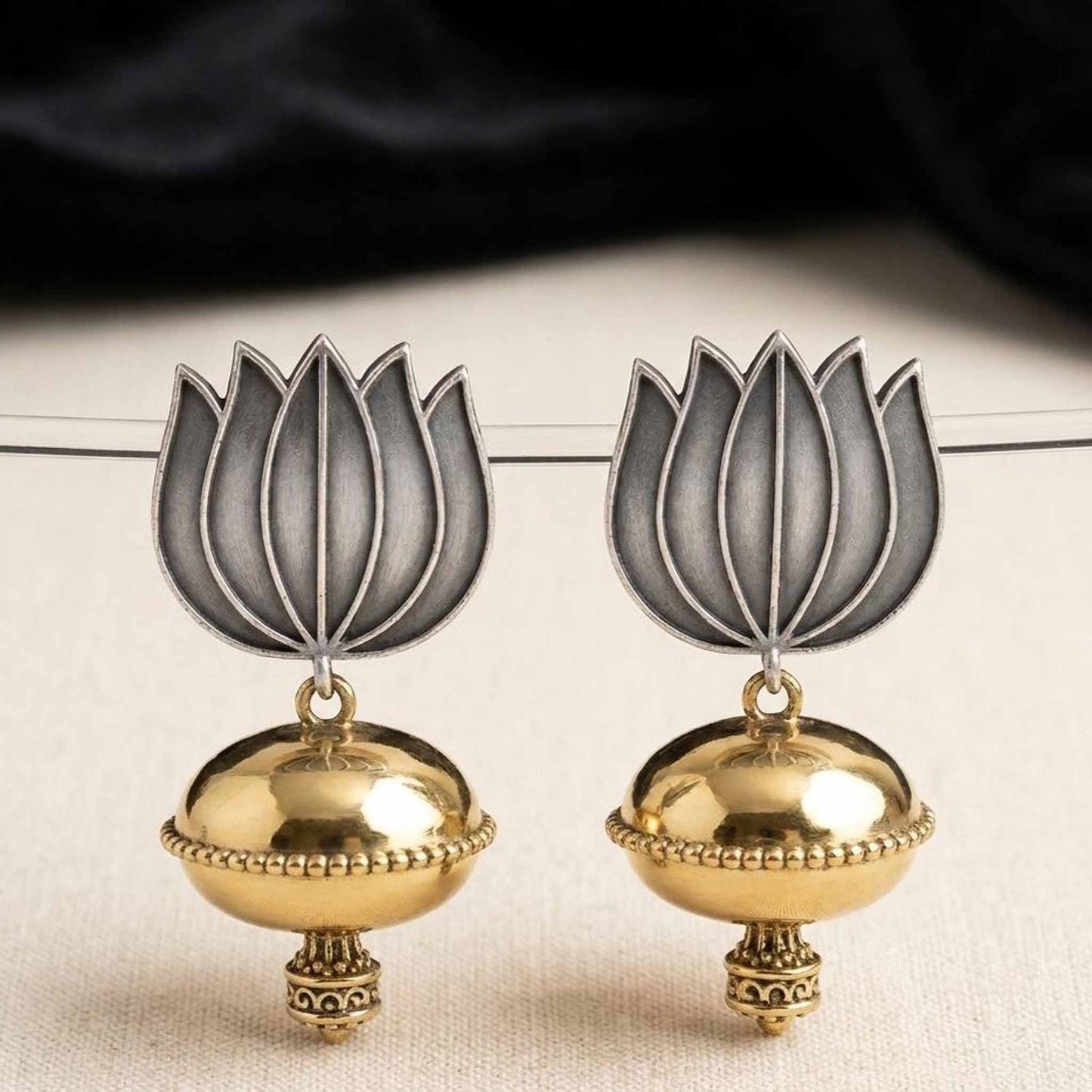 Front view of lotus dome jhumka earrings