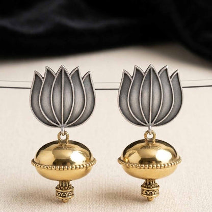 Front view of lotus dome jhumka earrings