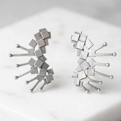 Minimalist geometric silver statement earrings