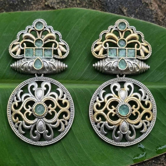 German Silver Floral Dangle Statement Earrings - Image 1