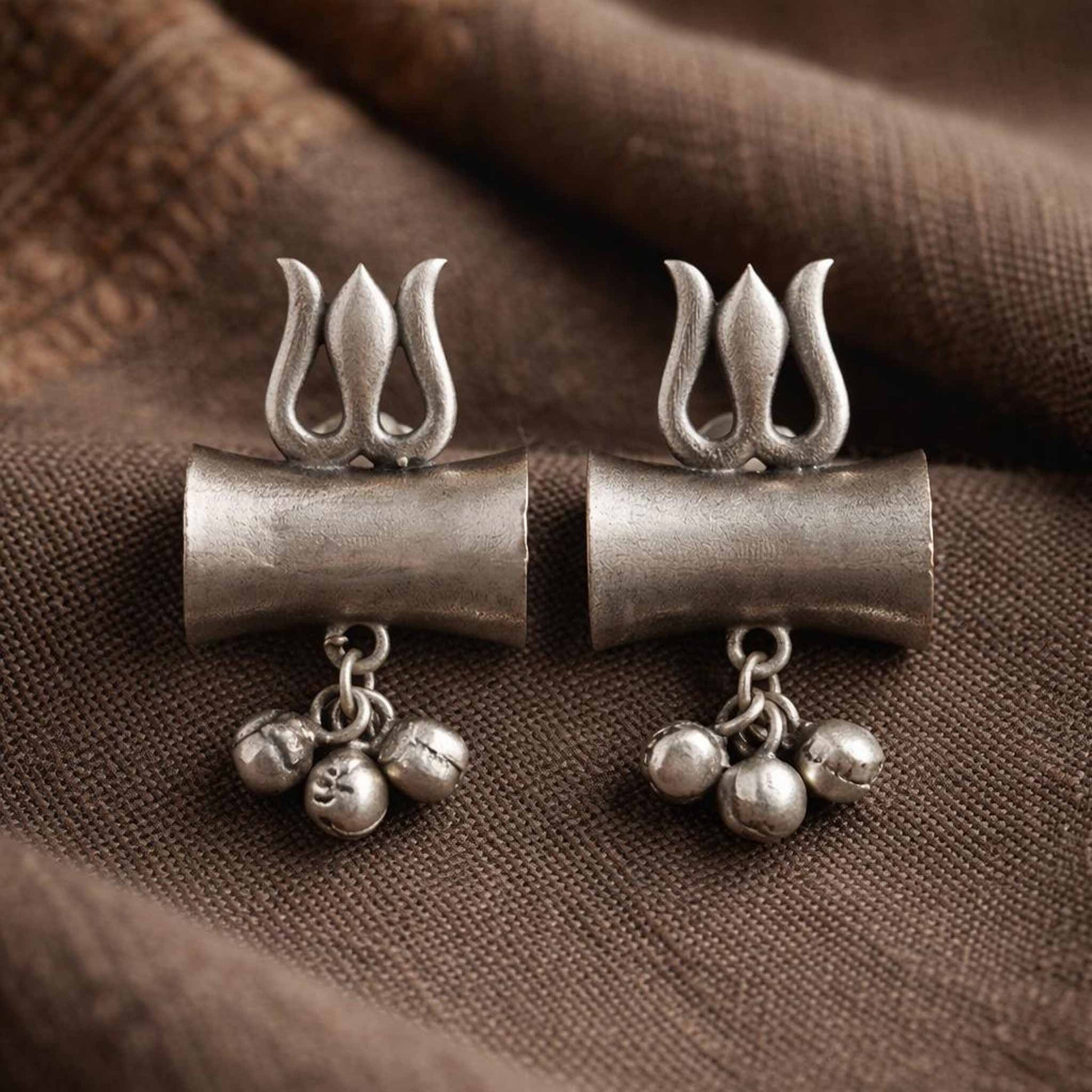 German Silver trishul damru earrings on rustic styling