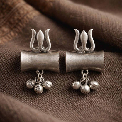 German Silver trishul damru earrings on rustic styling