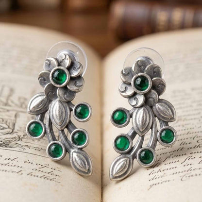 Vintage styled German Silver green stone earrings