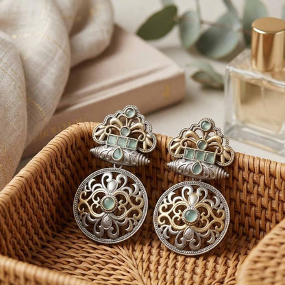 German Silver Floral Dangle Statement Earrings - Image 7