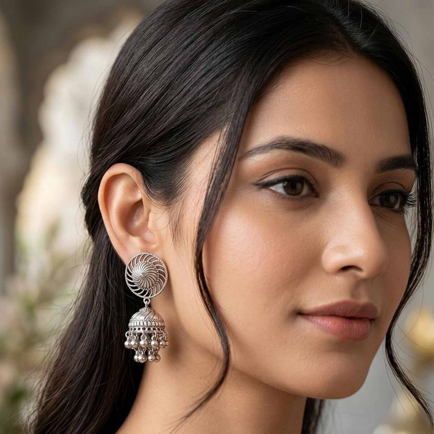 German Silver Royal Engraved Statement Earrings - Image 3