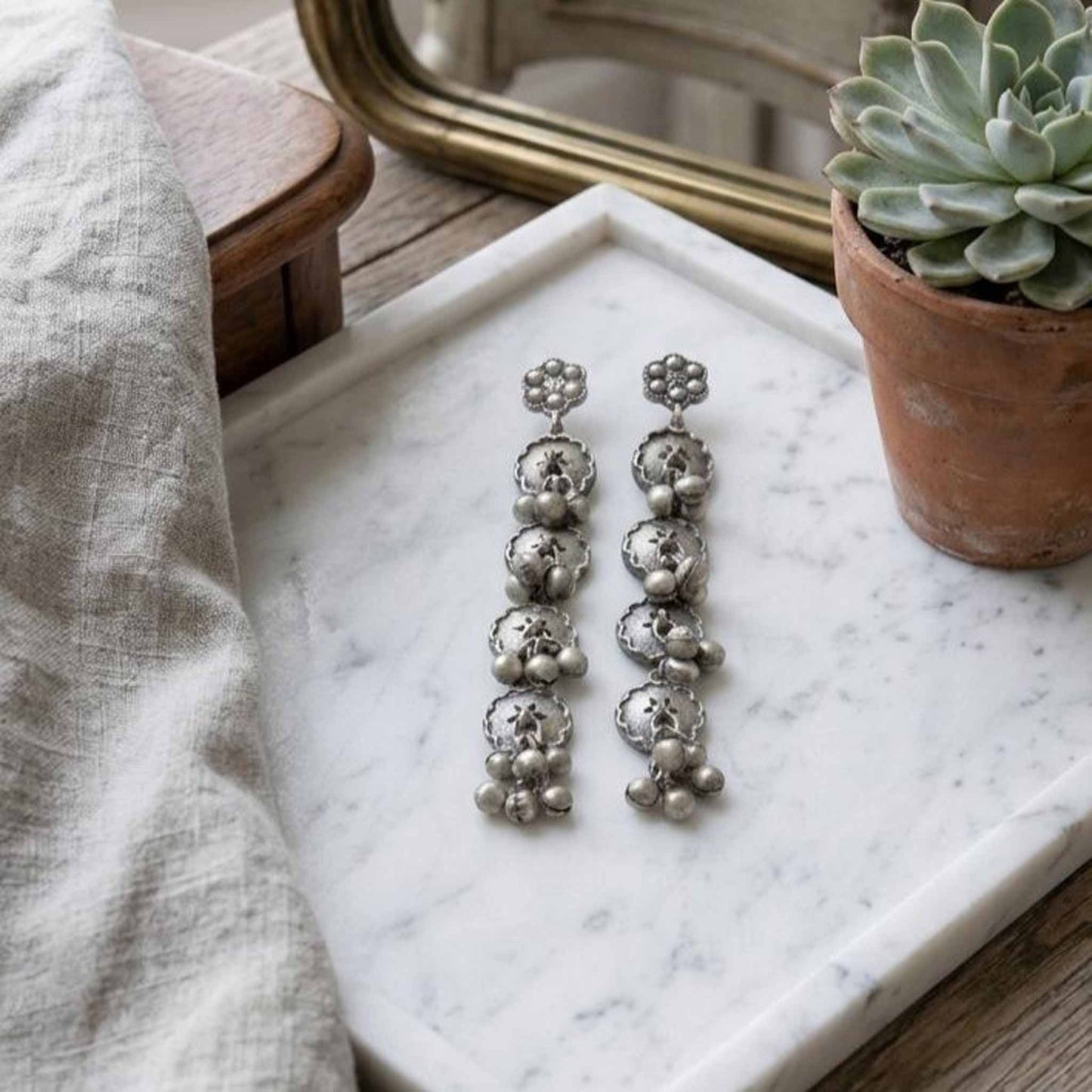 Ghughri Disc Drop Earrings marble tray display