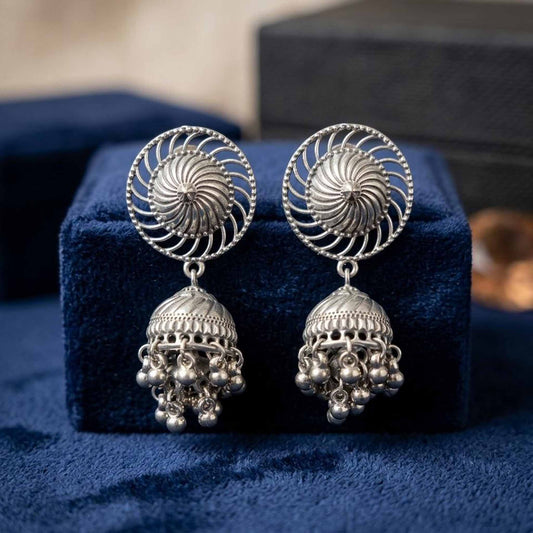 German Silver Royal Engraved Statement Earrings - Image 5