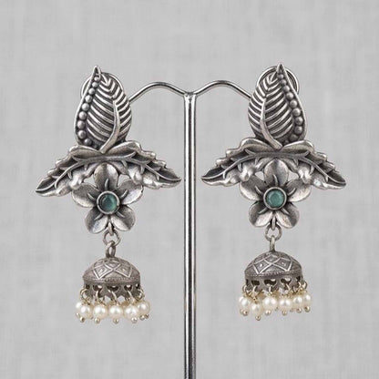 Front display of handcrafted leaf floral pearl ghumki earrings
