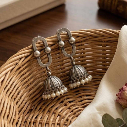 Oval Border Pearl Jhumki Earrings basket styling