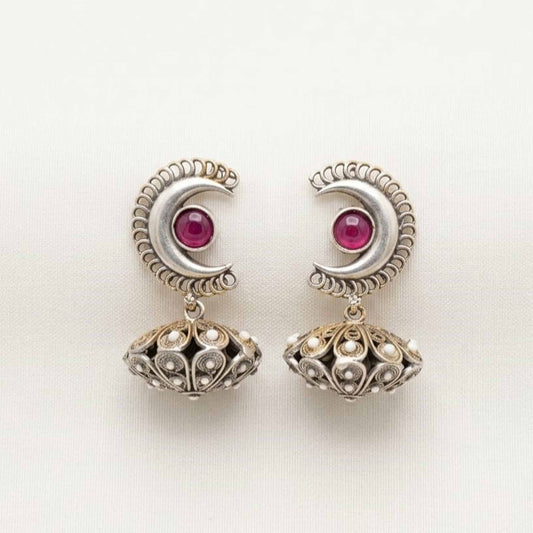Moonstone Basket Jhumki Earrings white background product view