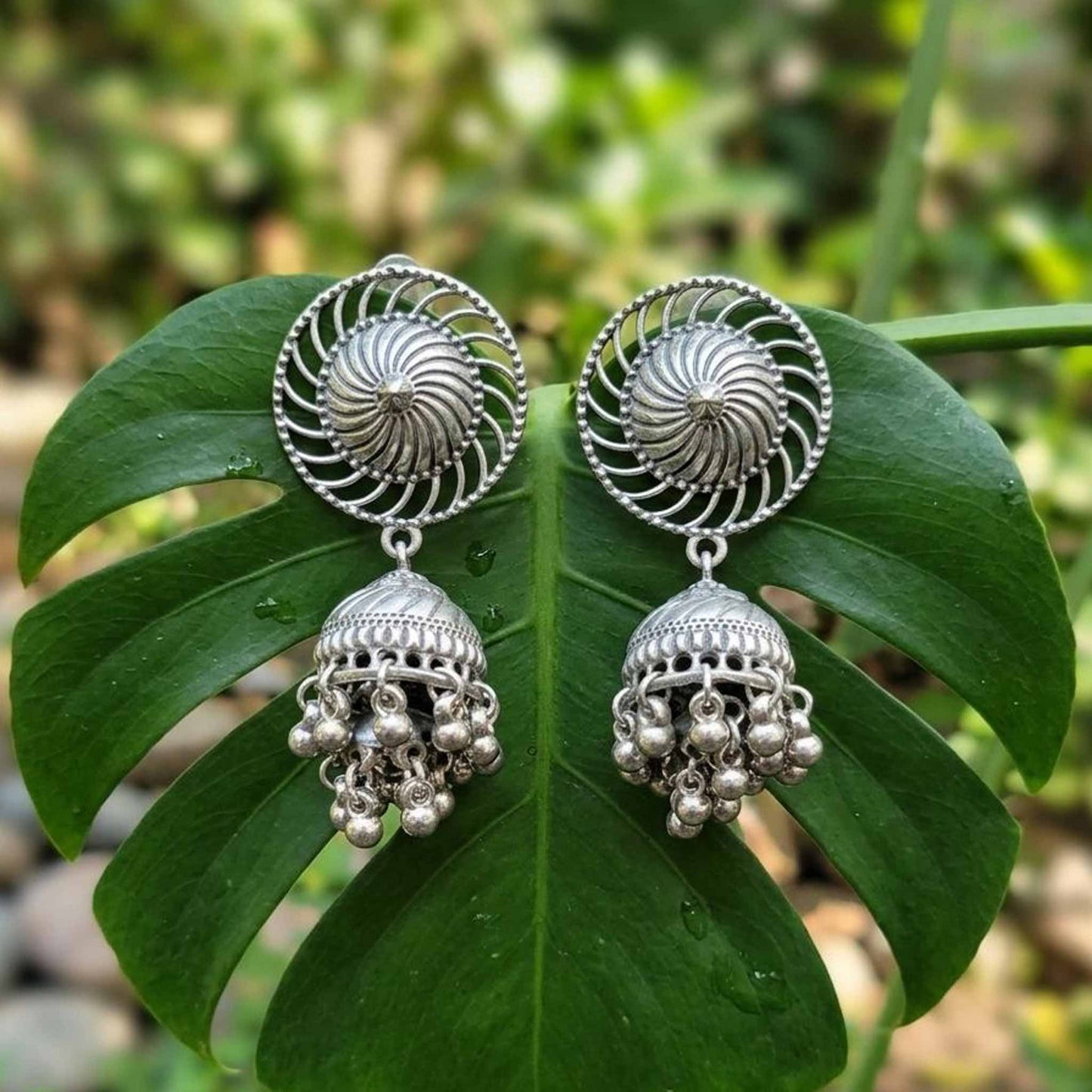 German Silver Royal Engraved Statement Earrings - Image 2