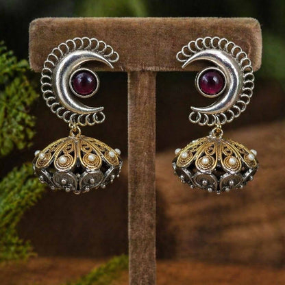 Moonstone Basket Jhumki Earrings stand display view
