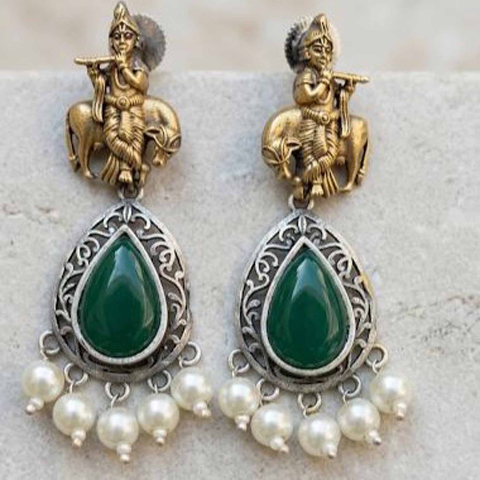 Detailed product image of Krishna pearl drop earrings