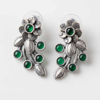 Front product image of green floral vine earrings