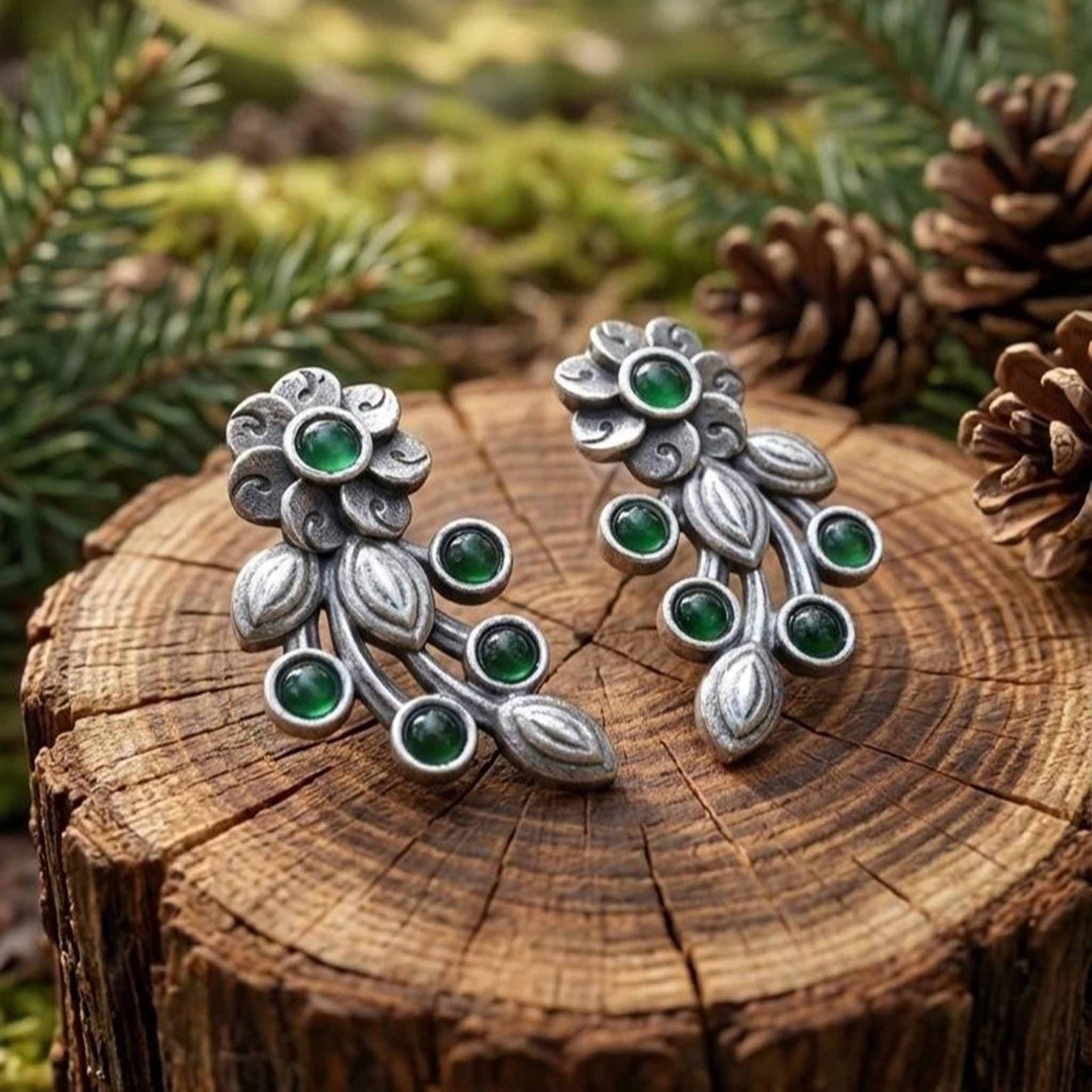 Nature styled floral vine stud earrings