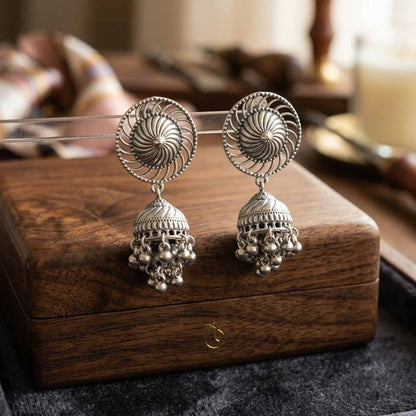 German Silver Royal Engraved Statement Earrings - Image 4