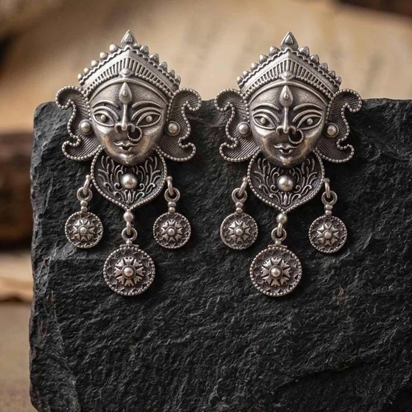 Durga Face Temple Style Statement Earrings for Women