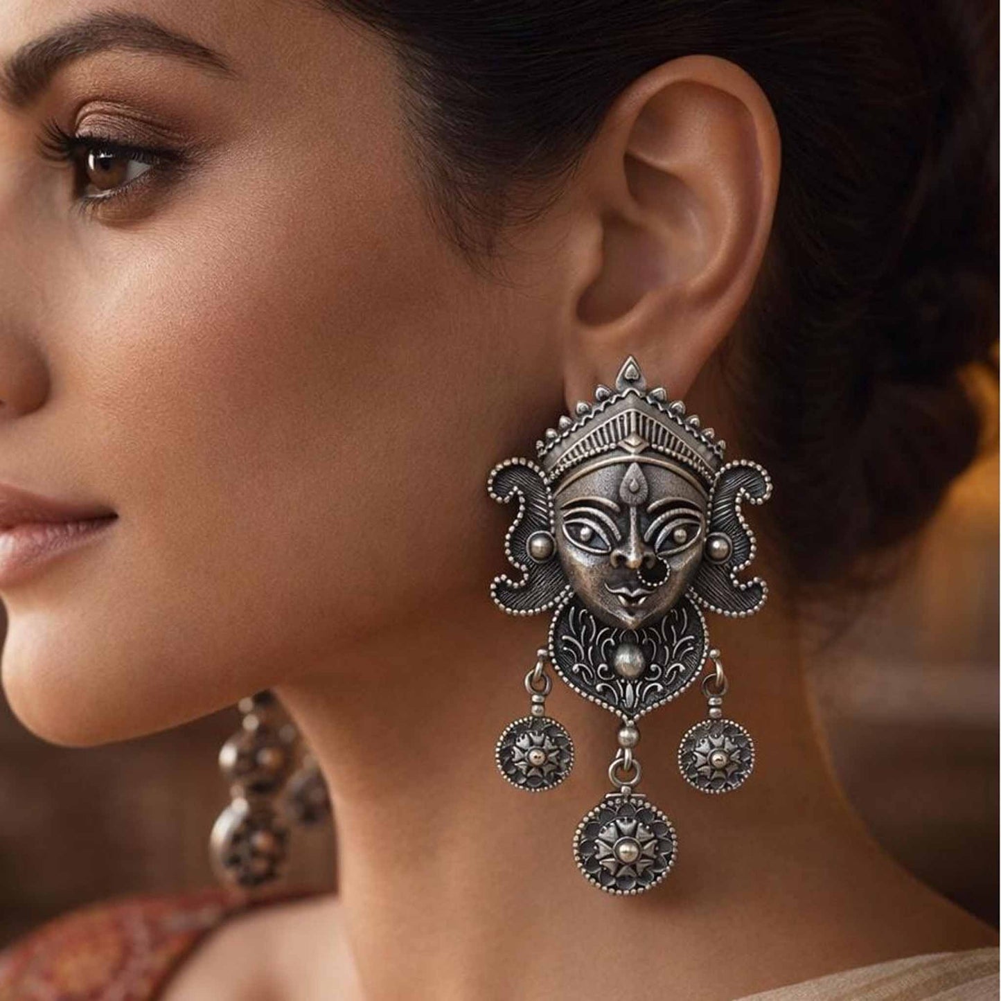Durga Face Temple Style Statement Earrings for Women