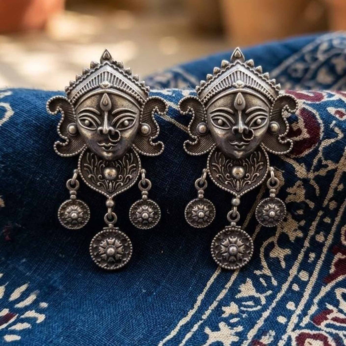 Durga Face Temple Style Statement Earrings for Women
