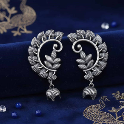 Peacock Inspired Leaf Motif Ear Cuff Statement Earrings