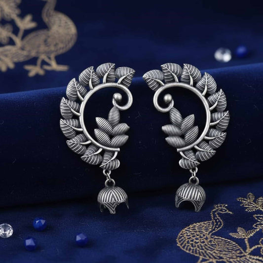 Peacock Inspired Leaf Motif Ear Cuff Statement Earrings