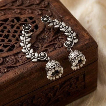 Leaf Vine Ear Cuff Style German Silver Jhumka Earrings