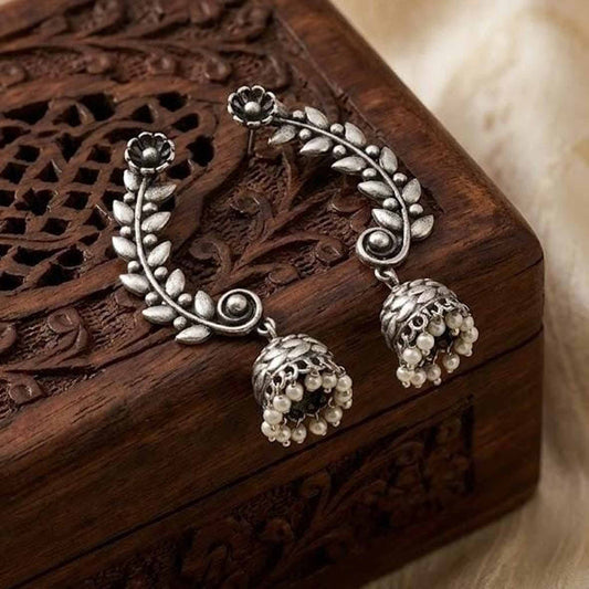 Leaf Vine Ear Cuff Style German Silver Jhumka Earrings