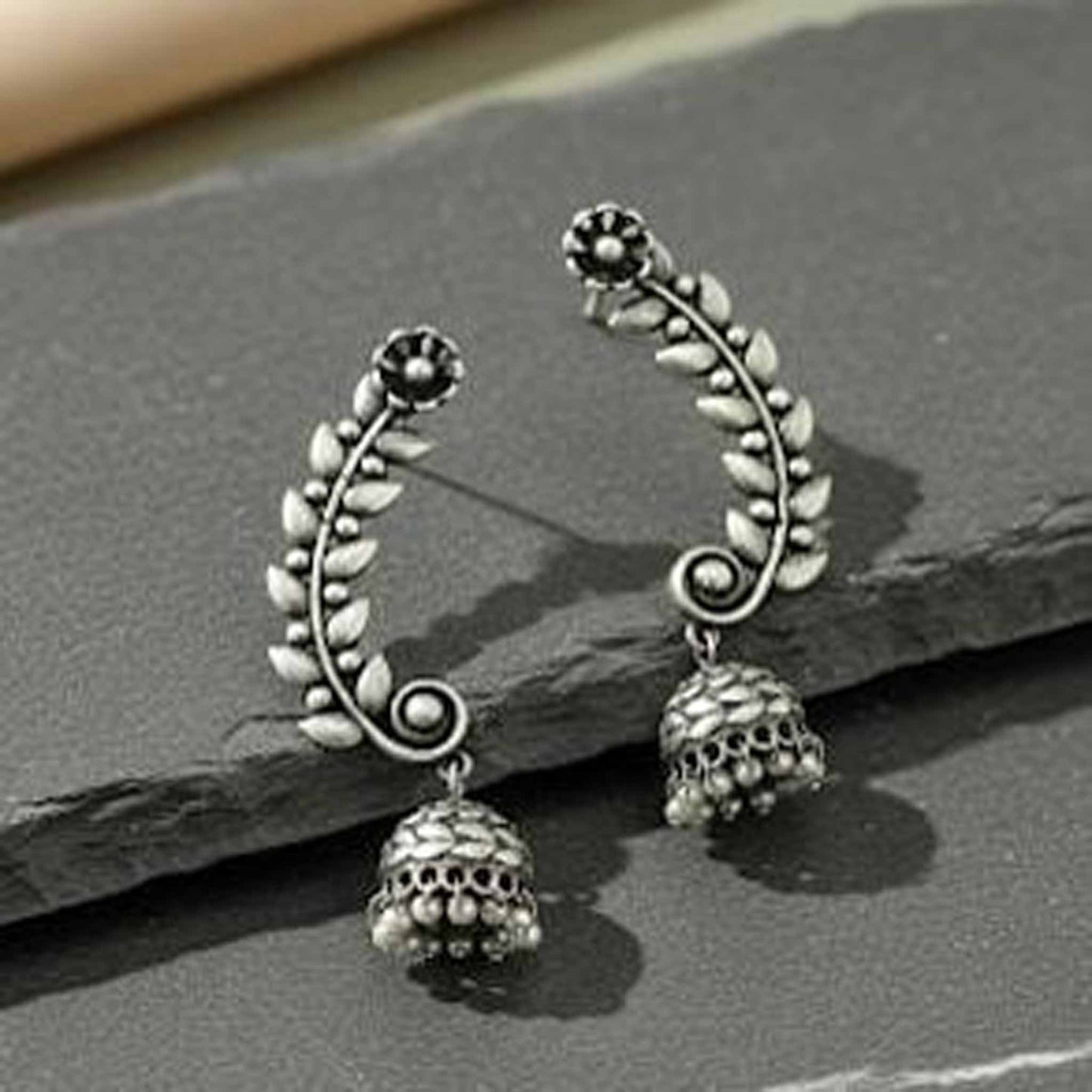 Leaf Vine Ear Cuff Style German Silver Jhumka Earrings
