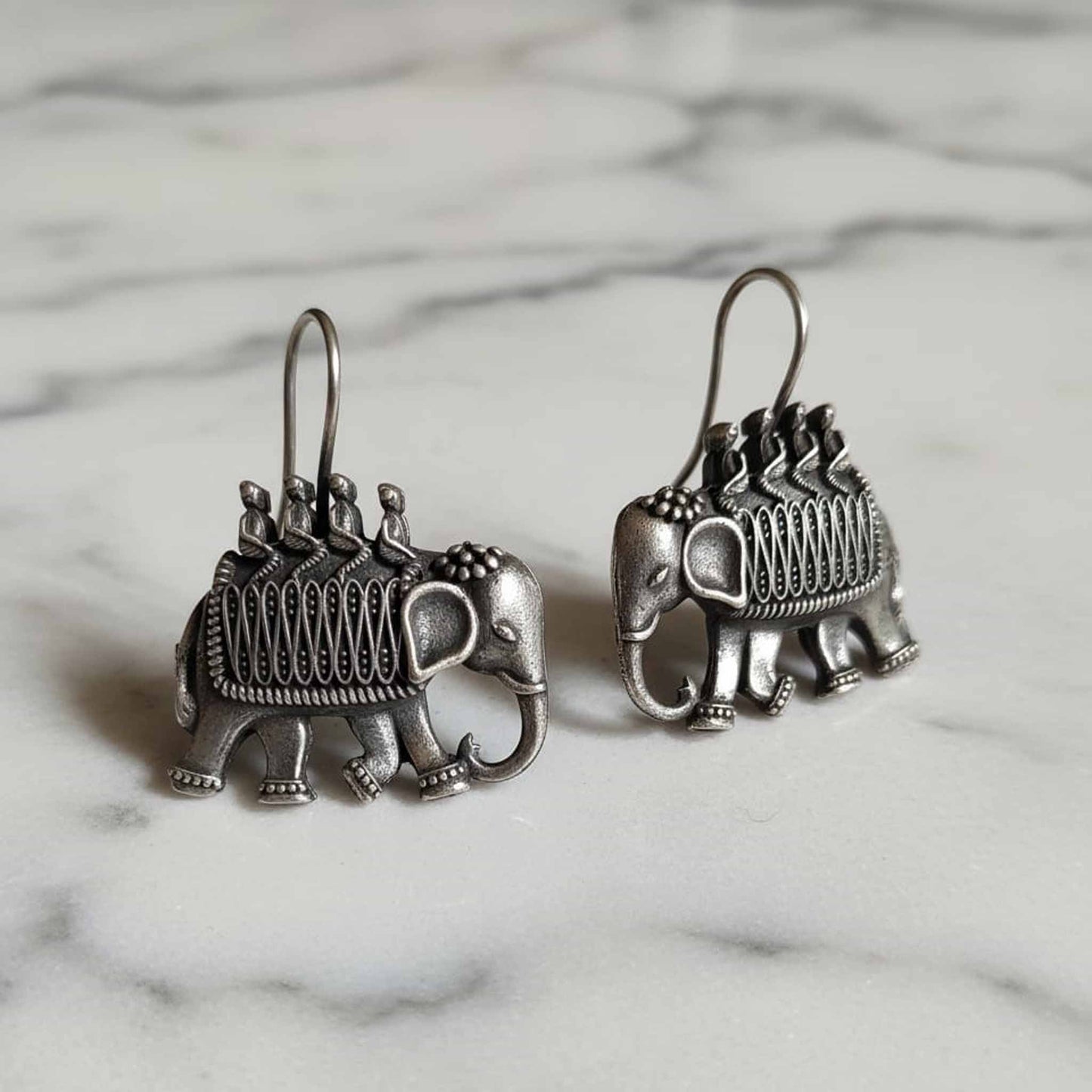 Elephant Motif German Silver Earrings – Ethnic Dangle Hook Design
