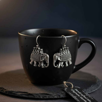 Elephant Motif German Silver Earrings – Ethnic Dangle Hook Design