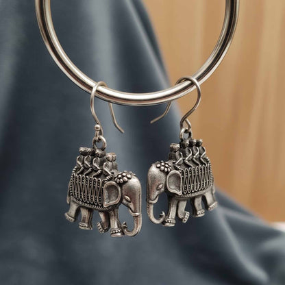 Elephant Motif German Silver Earrings – Ethnic Dangle Hook Design