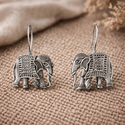 Elephant Motif German Silver Statement Drop Earrings