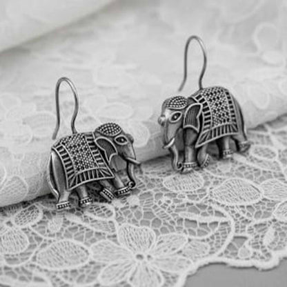Elephant Motif German Silver Statement Drop Earrings