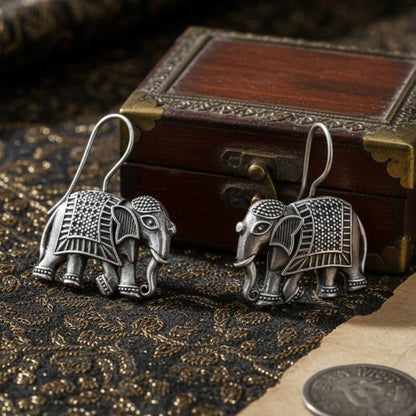 Elephant Motif German Silver Statement Drop Earrings