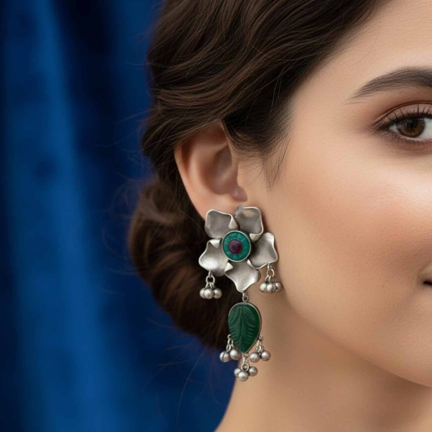 Antique Floral German Silver Leaf Drop Earrings